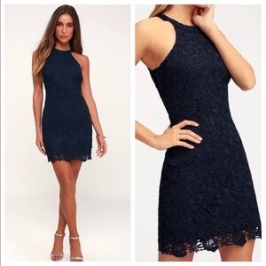Lulus Navy Love Poem Lace Mini Dress Size Small